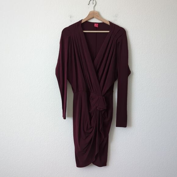 Three Dots Clothing Women's Dress Long Sleeve Wrap Knee Length Sz Small Burgundy - Picture 5 of 9